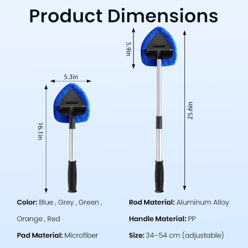 Longer Extendable Windshield Cleaning Tool,Car Window Cleaner Windshield Cleaner and Washable Microfiber Pads with 4 Reusable and 2 pcs Spray Bottles for Car and Home Window (Grey) - color: Grey