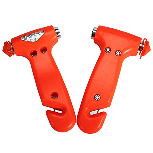 MOTORBUDDY 4-Pack Car Safety Hammer, Auto Emergency Escape Hammer with Window Breaker and Seat Belt Cutter, Striking Red Emergency Escape Tool for Car Accidents - color: Orange Red