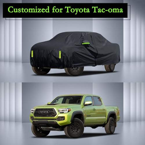 Car Cover Custom Fit for Toyota Tacoma 2005-2025, Waterproof All Weather for Automobiles Full Exterior Cover Rain Sun Snow Protector with Door Zipper Black - size: Custom Fit for Toyota Tacoma