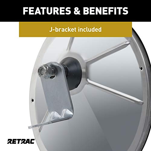 RETRAC 610583 8-Inch Stainless Steel Offset-Mount Convex Mirror Head with Plastic Ball Stud, J-Bracket, Universal Driver or Passenger Side