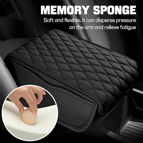 wuyaoyao Car Center Console Cover, 12.13"×8.66"×3.74" Leather Car Armrest Cover with with 2 Side Pockets, Memory Foam Soft Auto Armrest Cushion Pad, Universal Vehicle Arm Rest Protector (Black) - color: Black