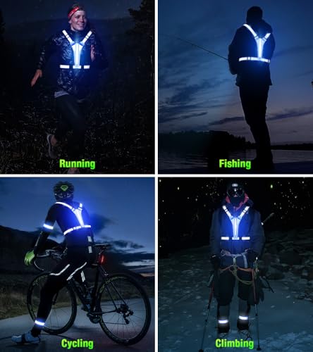 Led Light Up Running Vest Reflective Vest for runners night walking, Rechargeable Reflective Running Vest High Visibility - color: Bule