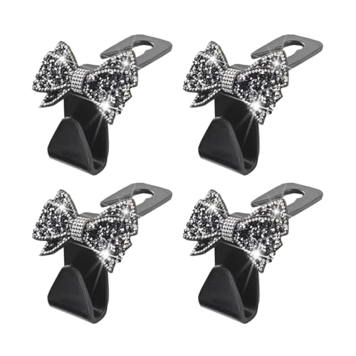 Zpana Bling Car Headreat Hook, 2PCS Crystal Rhinestone Cute Bow Vehicle Seat Back Hanger Storage for Purses Bags Grocery, Diamond Auto Rear Seat Organizer, Universal for SUV Truck Sedan (Pink) - style: Black/4PCS