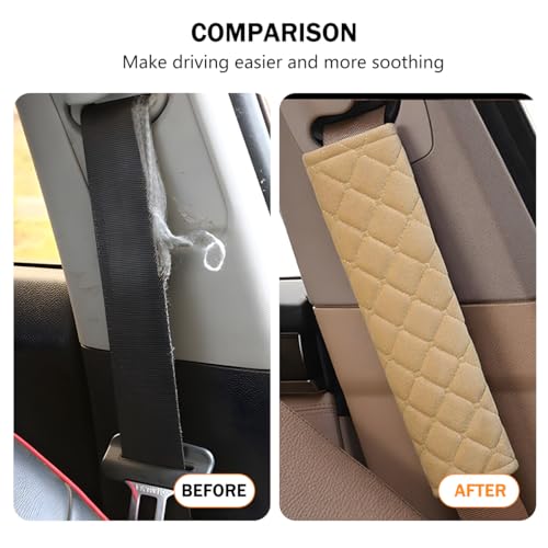 Car Seatbelt Cover, 2PCS Soft Velvet Vehicle Seat Belt Shoulder Strap Harness Pad for Comfortable Driving, Automotive Neck Chest Protection Cushion, Universal for Truck Sedan SUV (Beige) - color: Beige