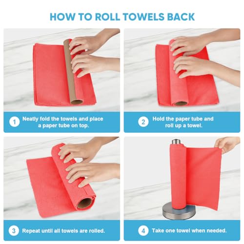 AIDEA Microfiber Cleaning Cloth Roll, 75PK Red, Reusable Paper Towels Tear Away Cloth, Microfiber Towels Washable Shop Rags, Lint Free Cleaning Rags for House, Kitchen, Window, 11.5"×11.5" - color: Red