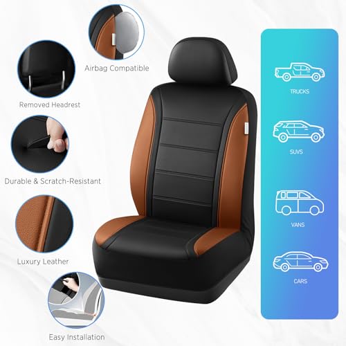 Road Comforts Leather Seat Covers, Breathable Car Seat Covers Front Seat for Men,Airbag Compatible, Automotive Seat Covers Set Universal Fit Most Cars,Vans,Truck,SUV - color: Brown Front
