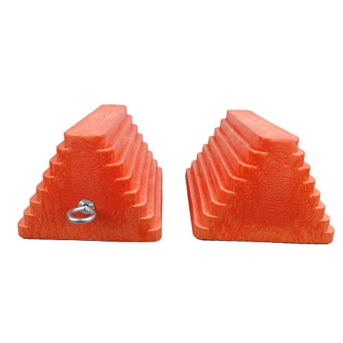 ROBLOCK 2 Pack Wheel Chocks Heavy Duty Orange with Eyebolt for Travel Trailer, 10" Length x 8" Width x 5.7" Height - color: Orange(2 Packs)