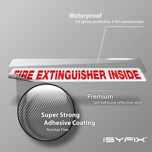iSYFIX Fire Extinguisher Inside Sticker Sign – 10 Pack 12x2.5 Inch – Self-Adhesive Reflective Vinyl Decals, Laminated UV, Weather, Scratch, Fade Resistance, for Cars, Trucks, Trailers & Vehicles - color: White Reflective, size: 12x2.5 (10 Pack)