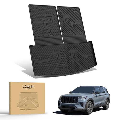 LASFIT Cargo Mat for Ford Explorer 2020-2025 2026 Trunk & Backrest Liner, Custom Fit All Weather Protector Split Design Easy Installation Trunk with Seatback Mat Accessories, 1pc Black - style: 3) Explorer 6&7 Seats| 20-26 | Cargo&Seatback