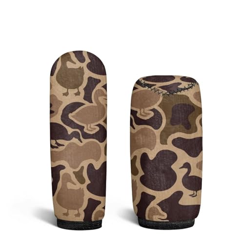 KEIAHUAN 2 Piece Car Gear Shift Knob Cover + Handbrake Sleeve Cover Duck Camo Hunting Washable Neoprene Cloth Car Interior Accessories Universal Fits for SUV,Sedan,Van - color: Brown Duck Camo Hunting
