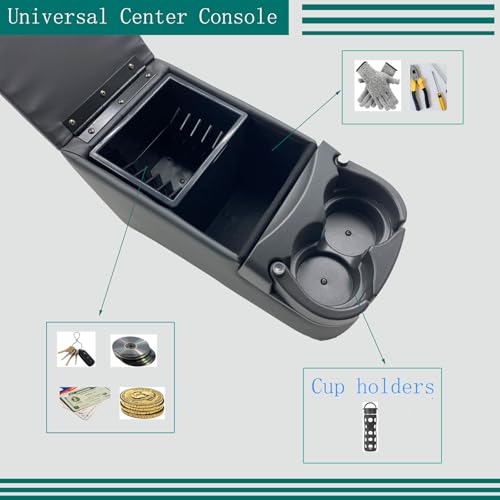 Universal Truck Bench Seat Console with Cup Holders, Grey