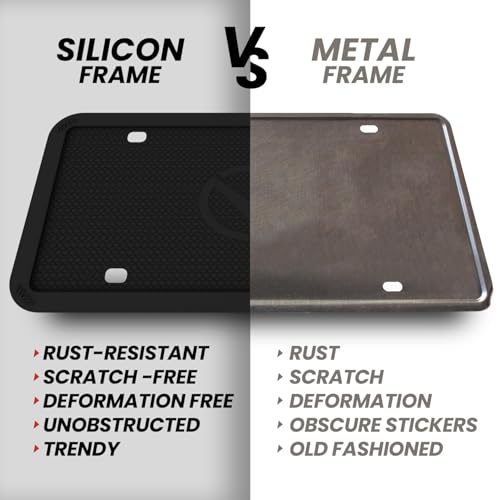 2 Pcs Silicone License Plate Frames with 2 Clear Polycarbonate Covers, Rust-Proof, Weather Resistant, Easy Installation, Premium License Plate Protector, Covers & Frames with 2 Drainage Holes