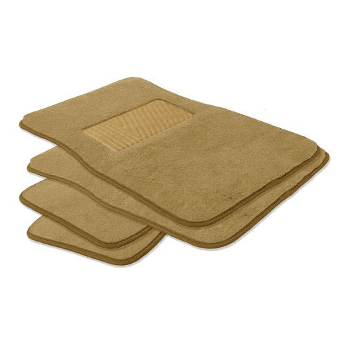 FH Group Car Floor Mat 4 Piece Set Driver's Seat with Heel Pad Deluxe Front 66 x 43 cm Rear 32 x 43 cm Beige - color: Beige