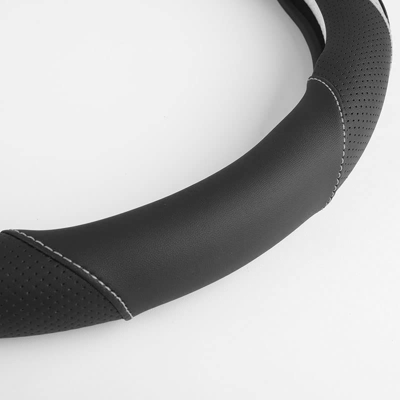 Car Steering Wheel Cover, Leather Steering Wheel Cover Grey Universal 14.5-15 Inch Microfiber Leather Anti-Slip Breathable Auto Steering Wheel Covers for Men Women (Black&Grey) - color: Grey