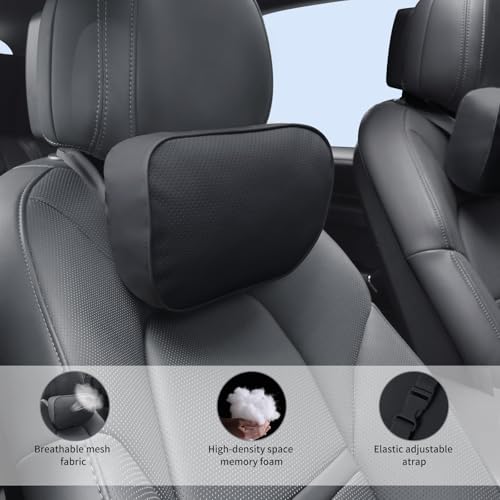 CarCarte Car Headrest Pillow, 2 Pack Car Neck Pillows for Neck Support, Super Soft Ergonomic Du-Pont Bio Cotton Head Rest Pillow for Driving Travel Pillow with Adjustable Strap (Black, Shaped Style) - color: Black1