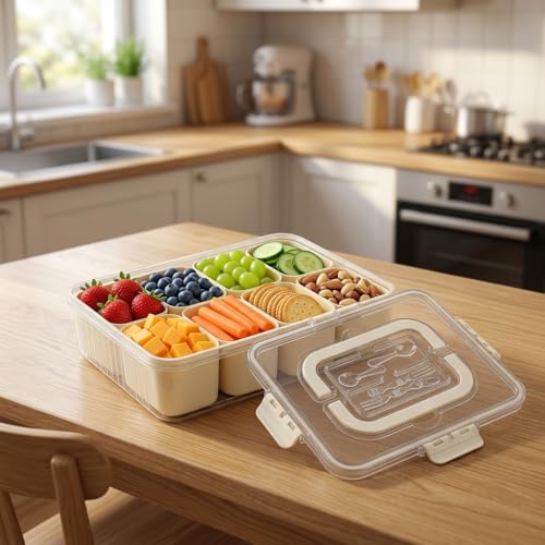 Snackle Box Container 2 Pack | Snack Box Container with Lid, BPA-Free 8-Compartment Divided Serving Tray & Snack Tray with Built-In Utensil Tray | Snack Tackle Box Organizer for Adults & Kids