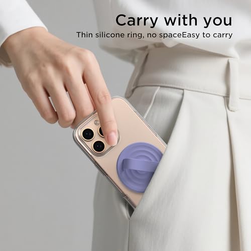 Magnetic Phone Grip Ring Holder, Liquid Silicone Magnet Cell Phone Grip Finger Loop, Compatible with Magsafe, Back of Phone for iPhone 17/16/15/14/13/12 Series, Lavender - color: Lavender