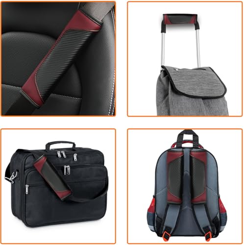 2PCS Car Seat Belt Cover, Carbon Fiber Safety Seatbelt Shoulder Strap Covers, Breathable Leather Soft Harness Pad for Car Interior Accessories (Black/Wine Red) - color: Black/Wine Red