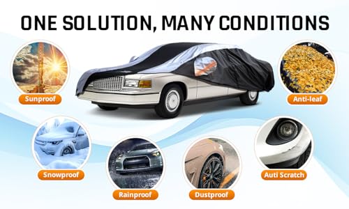Deville Car Cover Waterproof All Weather with Silver Strip Design, Custom Fit for Deville 1994–2006, Deville Accessory with Door Zipper & Windproof Straps - size: Custom Fit Cadillac Deville