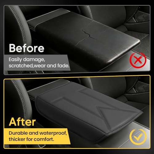 Shademax Center Console Cover for Tesla Model Y Juniper 2025-2026 / Model 3 Highland 2024-2026 Armrest Cushion Pad Arm Rest Cover Leather Console Lids Protector for Model Y Juniper Accessories - size: For Model Y Juniper 25-26 / 3 Highland 24-26