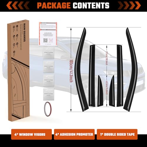 Rain Guards Compatible with Jeep Compass 2017 2018 2019 2020 2021 2022 2023 2024 2025 2026, Tape-on Durable Side Window Sun Wind Deflectors 2017-2026 Compass Rain Guard Black 6 PCS - size: Fit for Jeep Compass 2017-2026