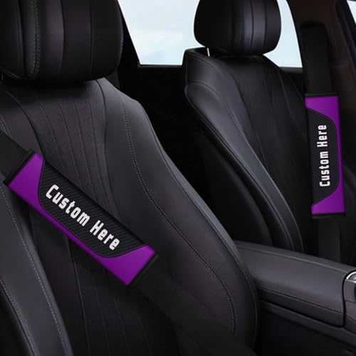 Personalized Seat Belt Covers – Custom Seatbelt Shoulder Pads with Name, Logo, Text & Image – Carbon Fiber Padded Cushion for Cars, Trucks, SUVs, Backpacks – Auto Accessories for Women, Men & Kids - color: Purple