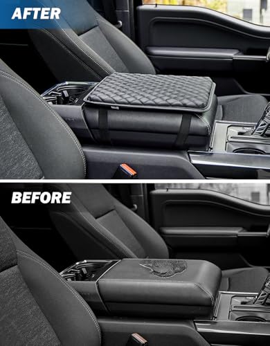 JOYTUTUS Center Console Cover for Full Size Truck, Leather Arm Rest Covers Armrest Cover for Car, Middle Console Cover Lid, Car Arm Rest Cushion Pad, Car Black Accessories - size: 13.78" x 13.78"