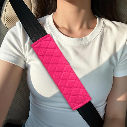 2PCS Car Seat Belt Pads Cover, Fluffy Car Seatbelt Covers, Soft Car Seat Belt Strap Cushion Protect Your Neck and Shoulder, Driving Seat Belt Shoulder Strap Cover for Most Autos (Rose Red) - color: Rose Red