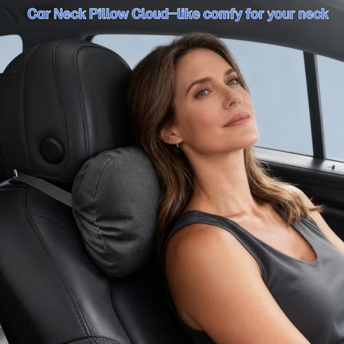 2 Pack Car Neck Pillows, PU Leather Car Headrest Support with Adjustable Strap, Ergonomic Dupont Bio Cotton Head Rest Pillow for Road Trips & Daily Commutes (Black, Soft Style) - color: Black