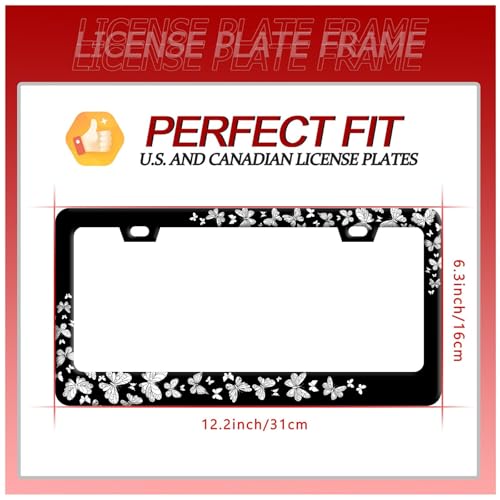 【2Pcs】 Butterfly License Plate Frame Beautiful Butterflies License Plate Stainless Steel Auto Parts with Screws Size 12.3" x 6.3" for Men Women - color: 【2Pcs】Butterfly