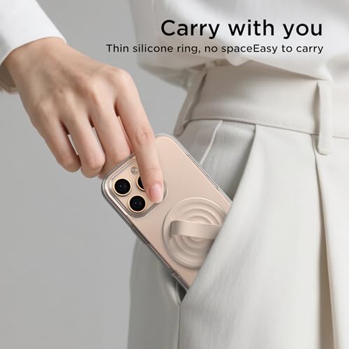 Magnetic Phone Grip Ring Holder, Liquid Silicone Magnet Cell Phone Grip Finger Loop, Compatible with Magsafe, Back of Phone for iPhone 17/16/15/14/13/12 Series, Oat - color: Oat