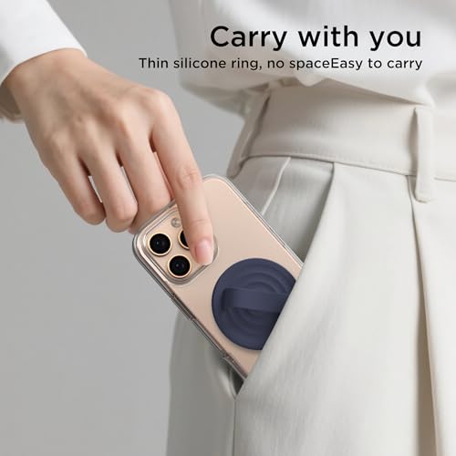 Magnetic Phone Grip Ring Holder, Liquid Silicone Magnet Cell Phone Grip Finger Loop, Compatible with Magsafe, Back of Phone for iPhone 17/16/15/14/13/12 Series, Midnight Blue - color: Midnight Blue