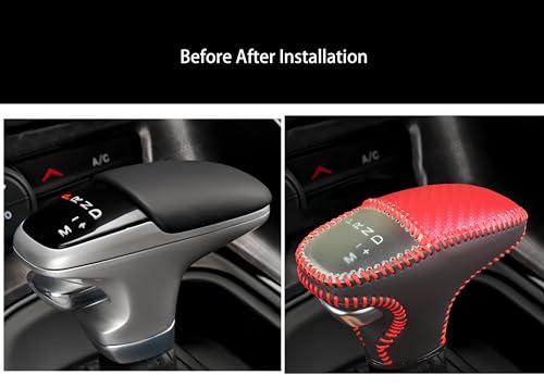 Leather Gear Shift Knob Covers for Dodge Charger Challenger 2015-2023 and Dodge Durango18-23,Carbon Fiber Leather Hand-Stitched Shifter Sleeve - color: Brown Carbon