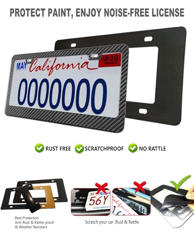 Aootf Carbon Fiber License Plate Frames- 100% Real Carbon Cloth Wrapped Stainless Steel Car Tag Holder, 2 Pack Wide Edge Black Covers with Anti Theft Screws Caps, 2 Hole - style: Wide Edge-2 Hole