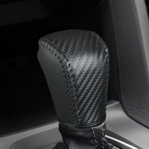 Bittwee Carbon Fiber Car Gear Shift Knob Cover, Leather Vehicle Stick Shifting Protector with Needle & Thread, Stylish Auto Shifter Knob Guard, Compatible with Inspire Crider Integra (Black) - color: Black