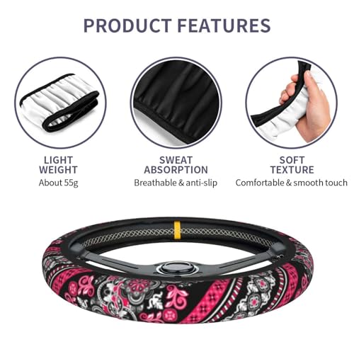 Boho Car Steering Wheel Cover Auto Accessories Universal 15 Inch Non-Slip Neoprene for Women Cute Automotive SUV Van Truck Wheel Protector - color: Boho