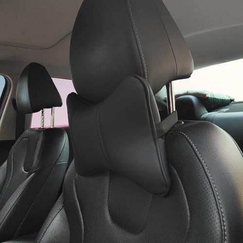 2 Pack Car Neck Pillow PU Leather Automotive Headrest Pillow for Car Support Neck Pain Relief Universal Car Pillow (Black) - color: Black