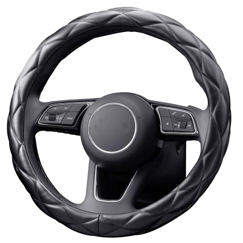 YHONGJT Soft Microfiber Leather Steering Wheel Cover, Universal 15 Inch for Women Girls, Fit Vehicles, Sedans, SUVs, Vans, Trucks - Black - color: A-Black