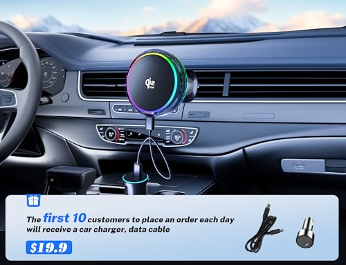 25W MagSafe Compatible Car Mount Charger with Air-Cooled, 3500gf Magnetic Phone Holder for iPhone and Android, Dash Air Vent with Rainbow Ambient Light Valentines Day Gifts