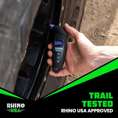 Rhino USA Digital Tire Pressure Gauge 150 PSI, 4 Ranges, Ergonomic Design w/Lighted Nozzle & LCD Backlit Display - Certified Accurate Readings, Best Digital Gage (Black) - color: Black