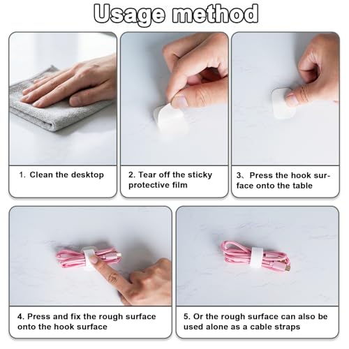 Cable Management Under Desk,Detachable Cable Management,Adjustable Hook and Loop Cable Ties,Reusable Cable Management Under Desk,Cable Clips Under Desk,20Pack(White) - color: White
