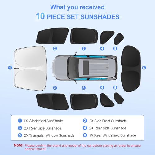 10pcs Car Window Shades for 2015-2020 Honda Fit Accessories,Windshield Side Rear Full Sunshade,Sun Visor UV Blocking, Privacy Protection and Blackout for Camping Outdoor - size: for 2015-2020 Honda Fit