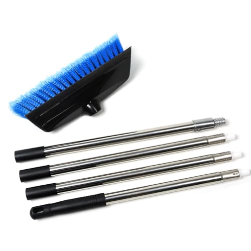 68" Car Wash Brush with Long Handle | Built-in Rubber Squeegee & Rubber Bumper | Lightweight extendable Handle | Soft Bristle Brush for Car, RV, Boat, Solar Panel, Deck Washing - color: Blue, size: 68 Inch