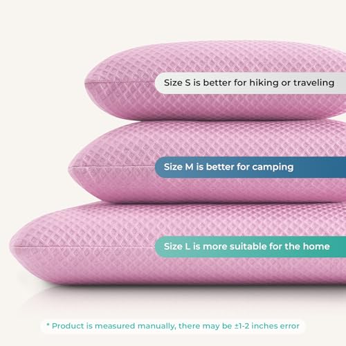Travel Pillow Memory Foam Pillows, Camping Pillow-Compressible Medium Firm, Breathable Cover, Ideal Backpacking Hiking, Bed Pillows, Airplane and Car (Apricot Pink, S) - color: Apricot Pink, size: S-15.7*9.8in