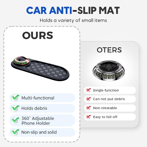 Mobile Phone Bracket Anti-Slip Mat, Multifunction Car Dashboard Mat with Temporary Parking Number, Rotatable Universal Non-Slip Car Dashboard Mat with Phone Holder for Sunglasses and Keys Gadget (C) - color: C
