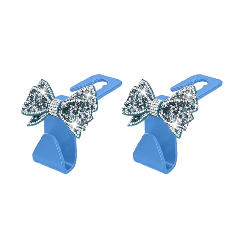 Zpana Bling Car Headreat Hook, 2PCS Crystal Rhinestone Cute Bow Vehicle Seat Back Hanger Storage for Purses Bags Grocery, Diamond Auto Rear Seat Organizer, Universal for SUV Truck Sedan (Light Blue) - style: Light Blue/2PCS