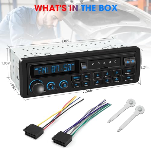 Single Din Retro Car Radio: European Style Stereo for Classic Vehicles - Bluetooth FM AM USB SD AUX USB-C Fast Charge 4-CHN 2 Subwoofer Outputs SWC