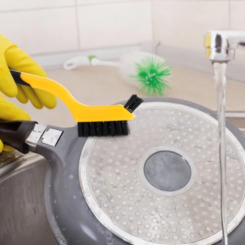 Reallnaive 50 Pcs Nylon Cleaning Brushes Bulk 7 Inch Yellow Nylon Brushes with Curved Handle Grip for Deep Cleaning Small Parts Rust Dirt Paint Scrubbing, Removal Surface in Hole - color: Yellow