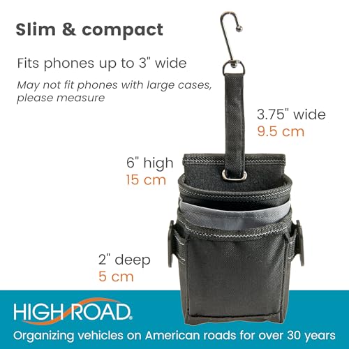 High Road DriverPockets Car Pouch - Air Vent Pocket and Vent Cell Phone Holder for Car - Front Seat Organizer with 3 Pockets, Hanging Hooks and Charging Port - color: Black