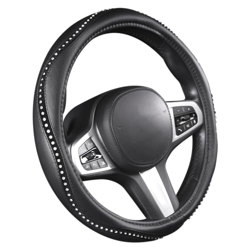 AUTOYOUTH Bling Steering Wheel Cover - Crystal Studded Rhinestone Non-Slip Breathable Design for Women/Girls, Universal Fit 14.5-15 Inch Black - color: BLACK